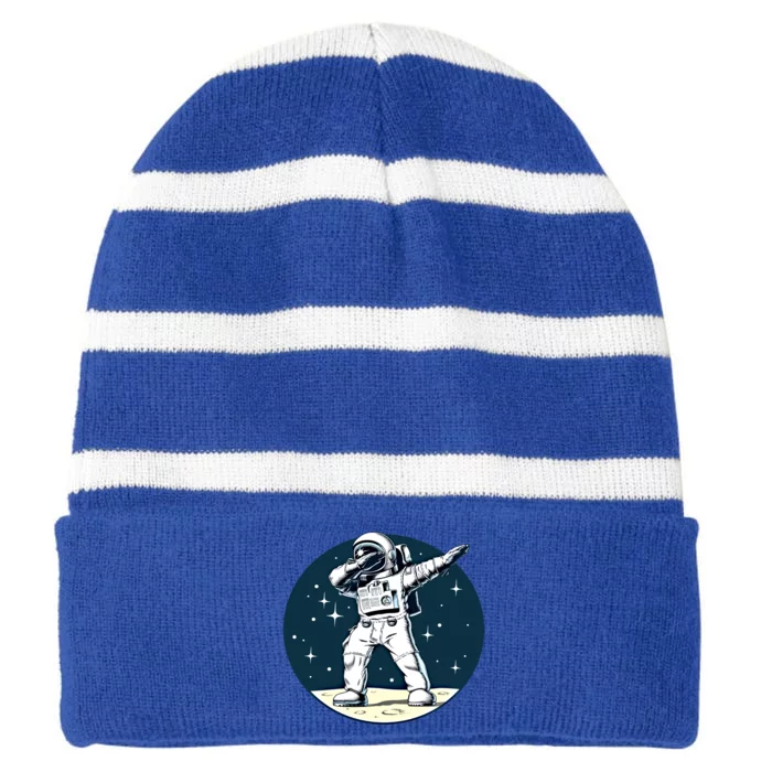 Astronaut Dabbing On The Moon Outer Space Funny Graphic Gift Striped Beanie with Solid Band