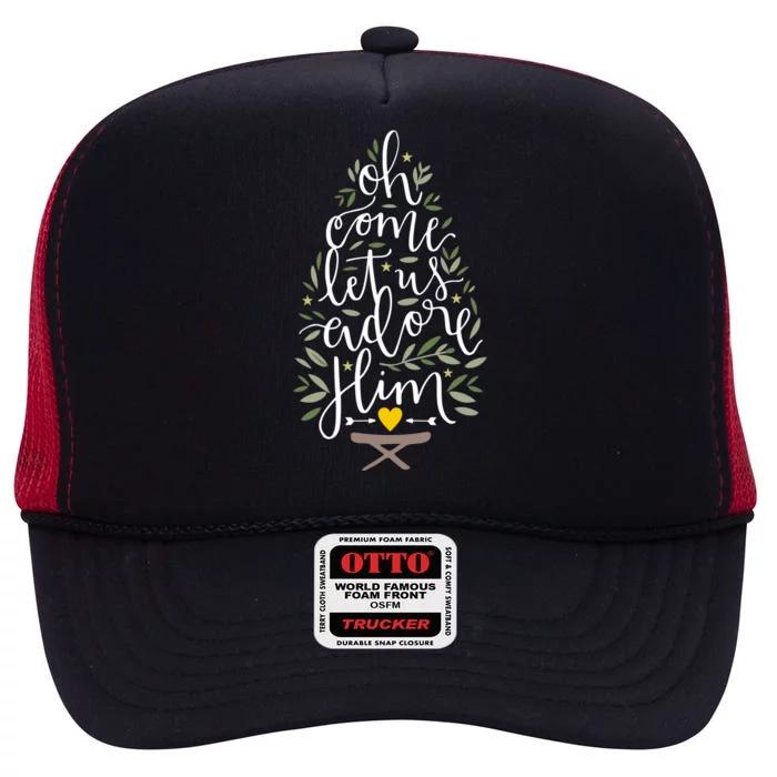 Adore Him Baby Jesus Christmas High Crown Mesh Trucker Hat