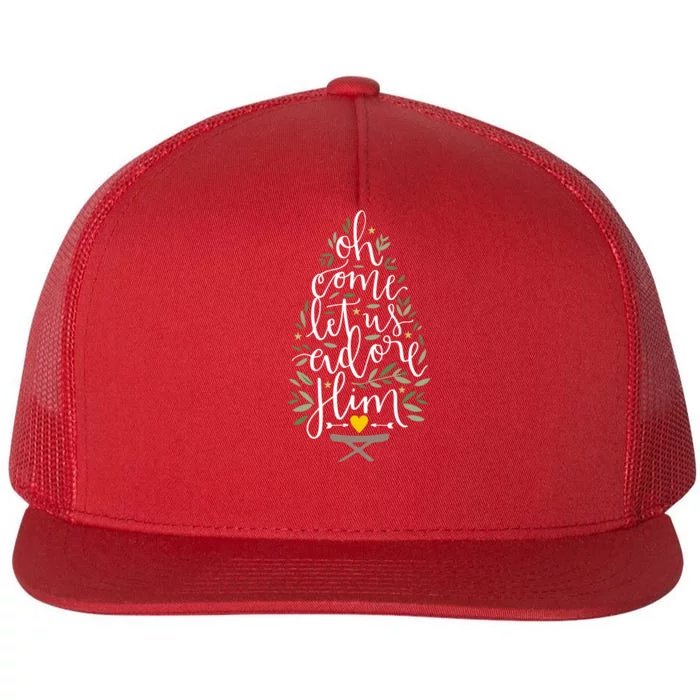 Adore Him Baby Jesus Christmas Flat Bill Trucker Hat