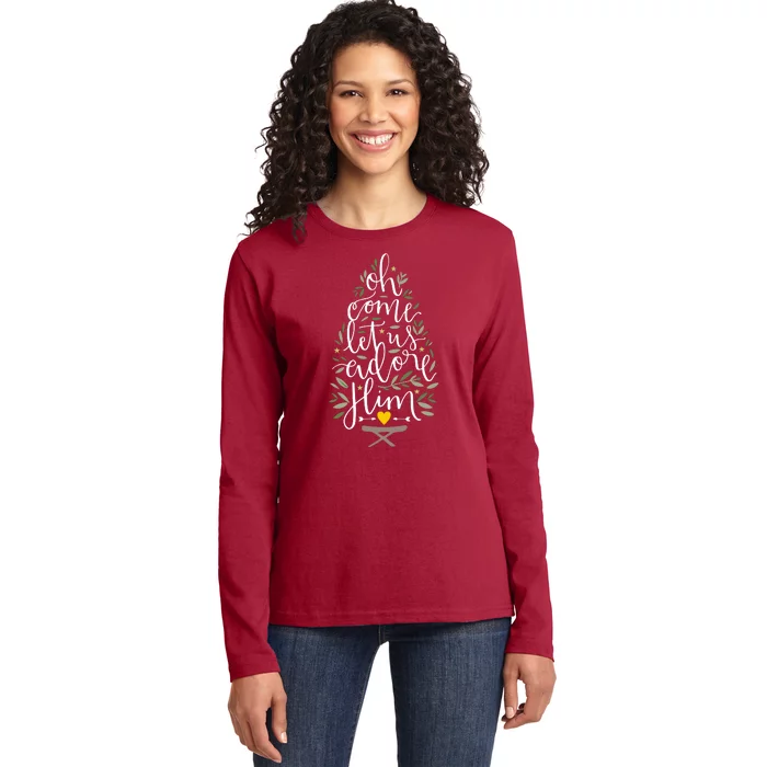 Adore Him Baby Jesus Christmas Ladies Long Sleeve Shirt