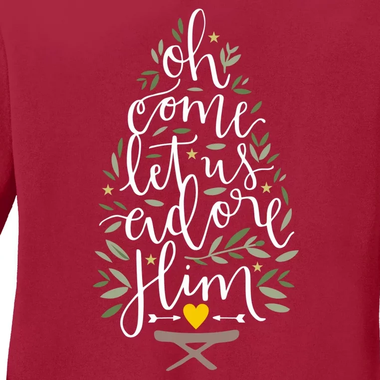 Adore Him Baby Jesus Christmas Ladies Long Sleeve Shirt