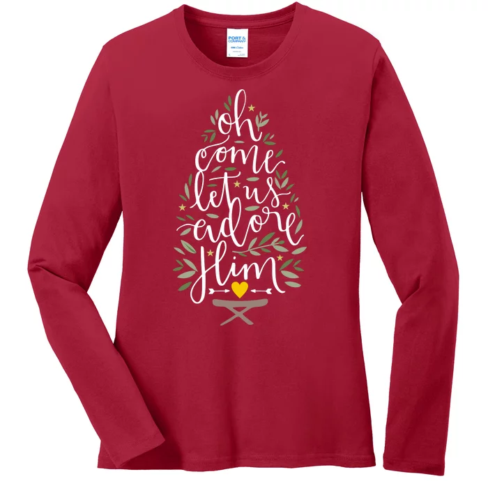 Adore Him Baby Jesus Christmas Ladies Long Sleeve Shirt