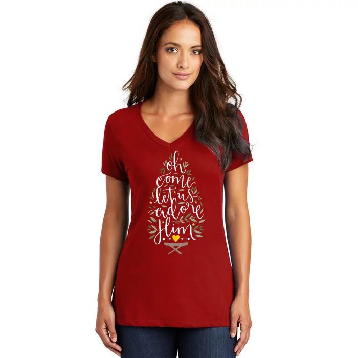 Adore Him Baby Jesus Christmas Women's V-Neck T-Shirt