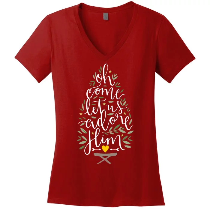 Adore Him Baby Jesus Christmas Women's V-Neck T-Shirt