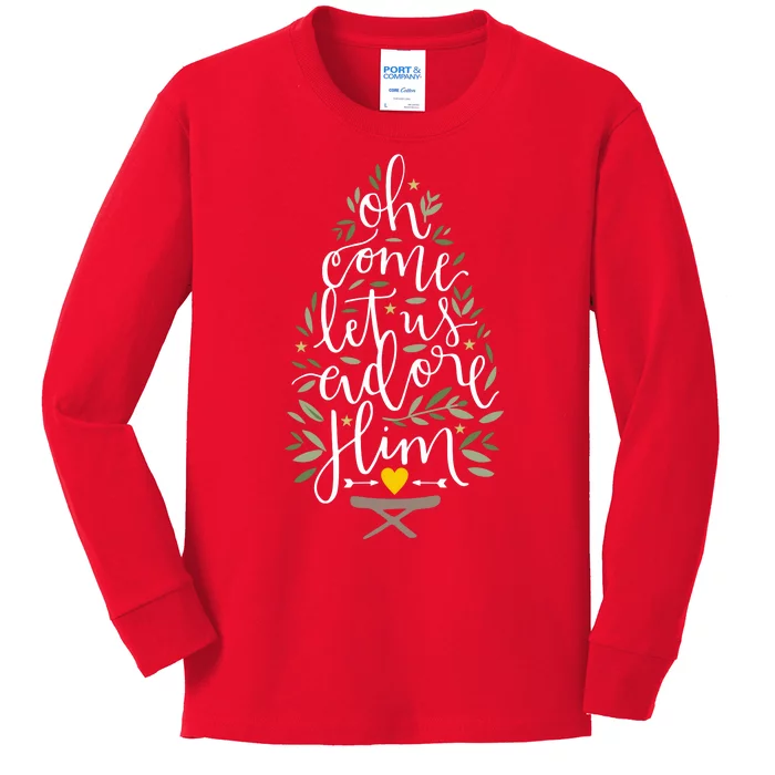 Adore Him Baby Jesus Christmas Kids Long Sleeve Shirt