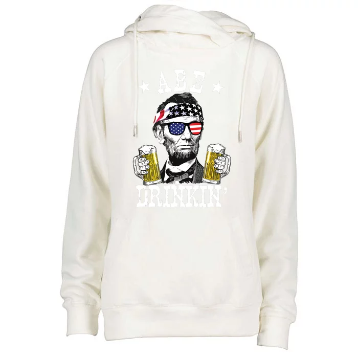 Abe Drinkin Patriotic American Abraham Lincoln Drinking Womens Funnel Neck Pullover Hood