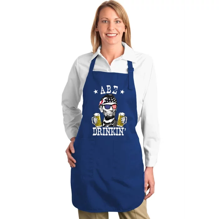 Abe Drinkin Patriotic American Abraham Lincoln Drinking Full-Length Apron With Pocket