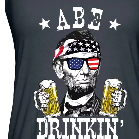 Abe Drinkin Patriotic American Abraham Lincoln Drinking Ladies Essential Flowy Tank