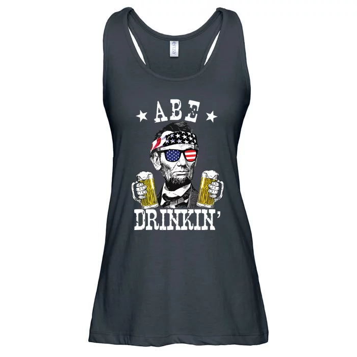 Abe Drinkin Patriotic American Abraham Lincoln Drinking Ladies Essential Flowy Tank