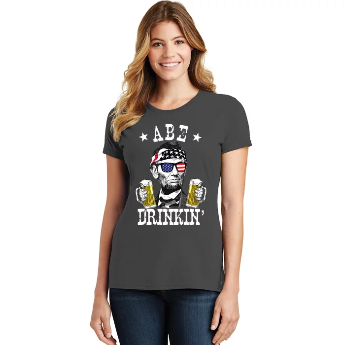 Abe Drinkin Patriotic American Abraham Lincoln Drinking Women's T-Shirt