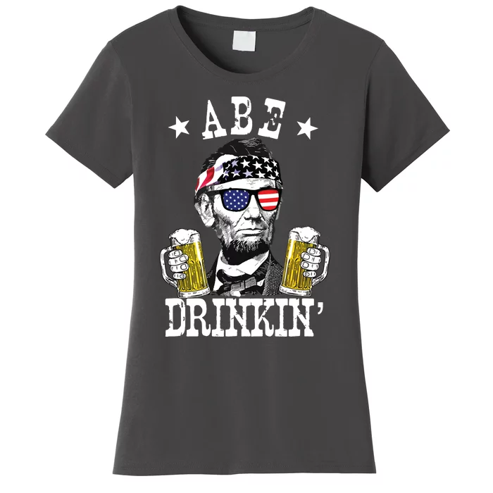 Abe Drinkin Patriotic American Abraham Lincoln Drinking Women's T-Shirt