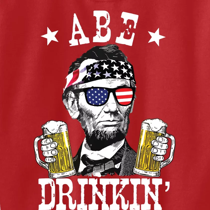 Abe Drinkin Patriotic American Abraham Lincoln Drinking Kids Sweatshirt