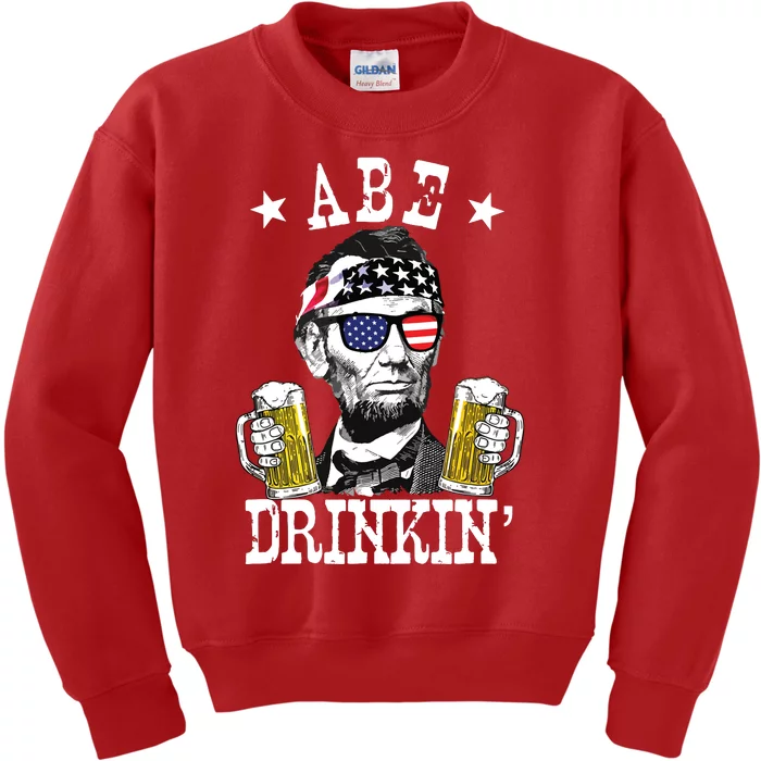 Abe Drinkin Patriotic American Abraham Lincoln Drinking Kids Sweatshirt