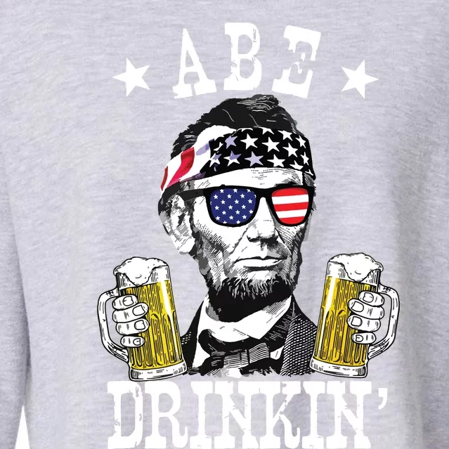 Abe Drinkin Patriotic American Abraham Lincoln Drinking Cropped Pullover Crew