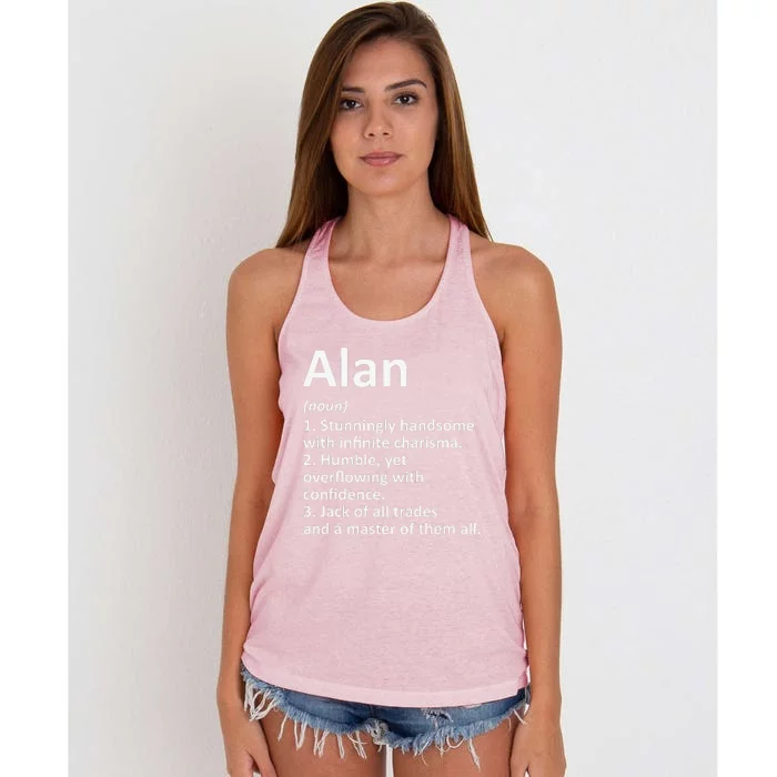 ALAN Definition Personalized Name Funny Birthday Gift Idea Women's Knotted Racerback Tank