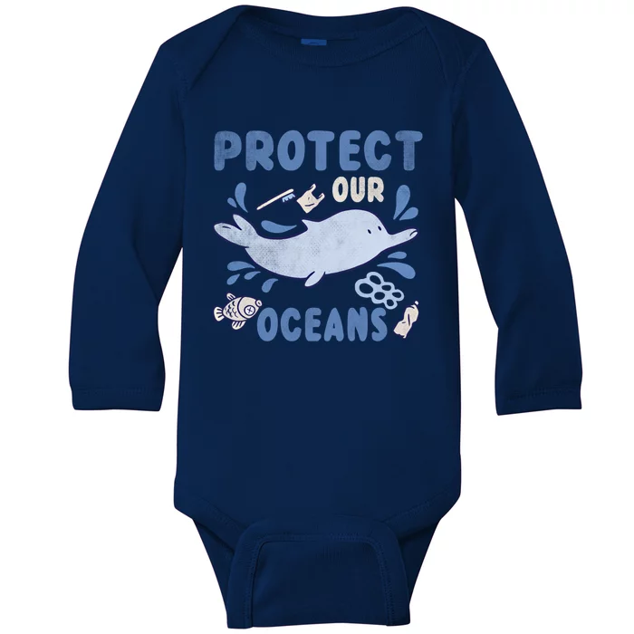 Animal Dolphin Planet Water Save Protect Our Oceans Day Funny Gift Baby Long Sleeve Bodysuit