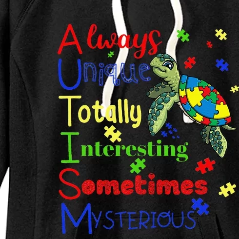 Autism Definition Puzzle Pieces Turtle Always Unique Gift Women's Fleece Hoodie