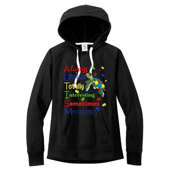 Autism Definition Puzzle Pieces Turtle Always Unique Gift Women's Fleece Hoodie