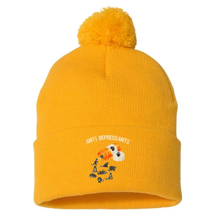 Anti Depressants Raccoon Pom Pom 12in Knit Beanie