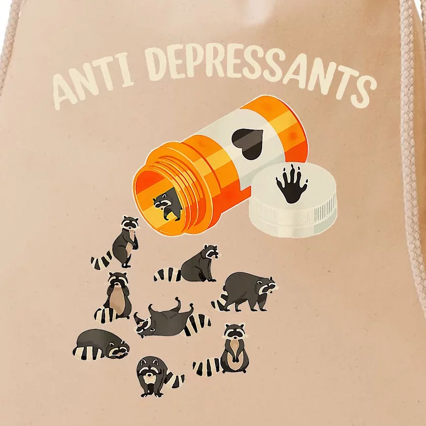 Anti Depressants Raccoon Drawstring Bag