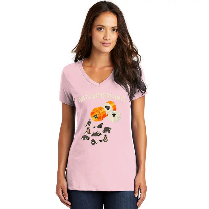 Anti Depressants Raccoon Women's V-Neck T-Shirt