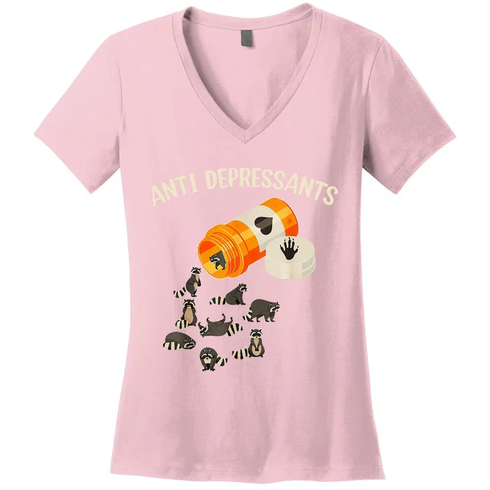 Anti Depressants Raccoon Women's V-Neck T-Shirt