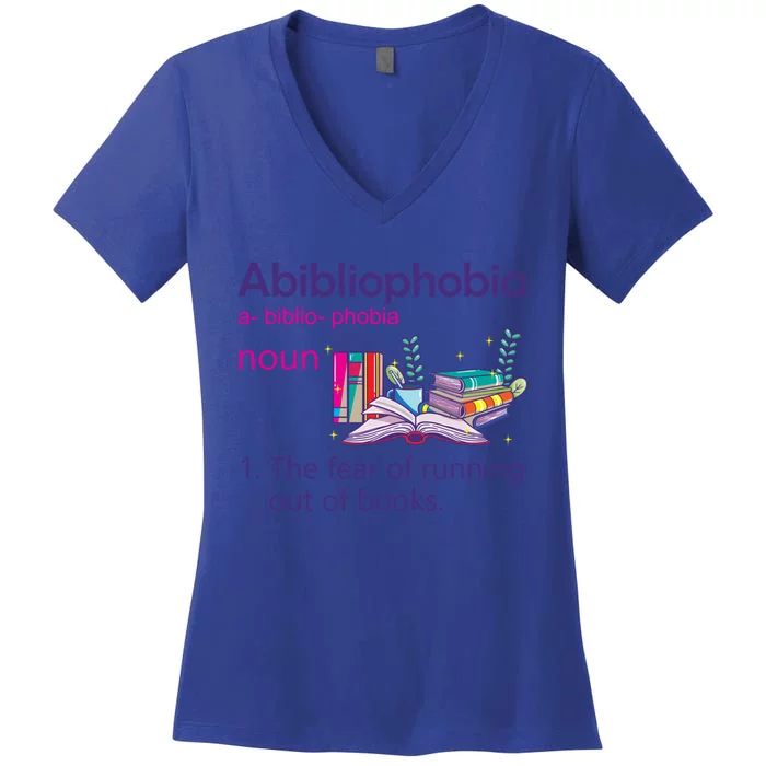 Abibliophobia Definition Reading Nerd Book Lovers Geek Cool Gift Women's V-Neck T-Shirt