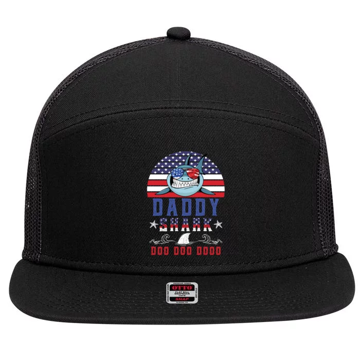 American Daddy Shark Doo Doo Doo America 4Th Of July 7 Panel Mesh Trucker Snapback Hat