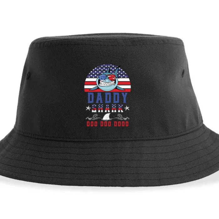 American Daddy Shark Doo Doo Doo America 4Th Of July Sustainable Bucket Hat