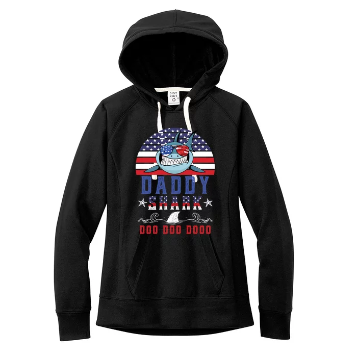 American Daddy Shark Doo Doo Doo America 4Th Of July Women's Fleece Hoodie