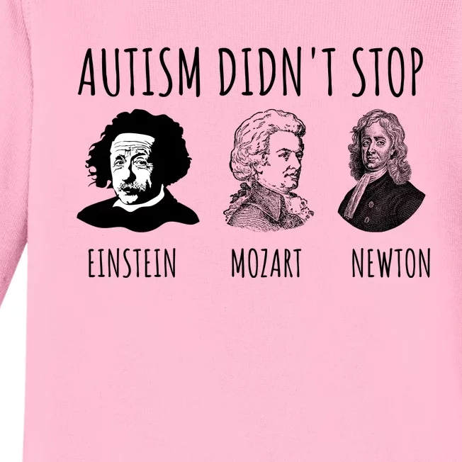 Autism Didn't Stop Einstein Mozart Newton Inspirational Autism Awareness Month Baby Long Sleeve Bodysuit