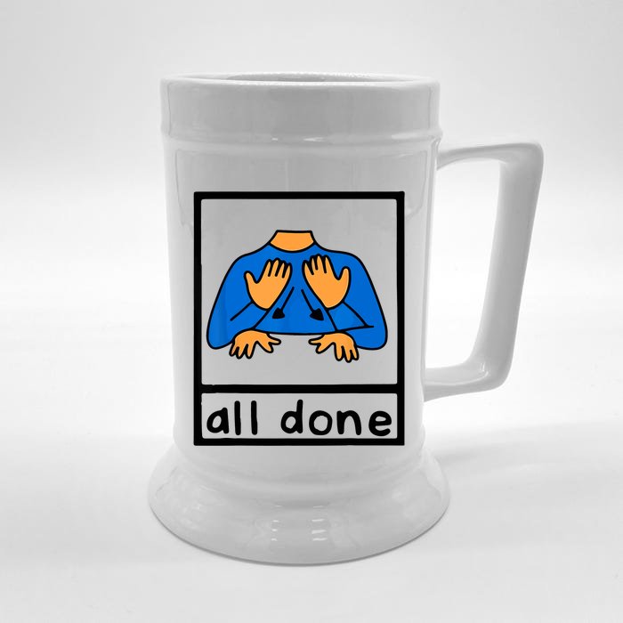 All Done Sign Language Speech Pathology AAC SPED Teacher Front & Back Beer Stein