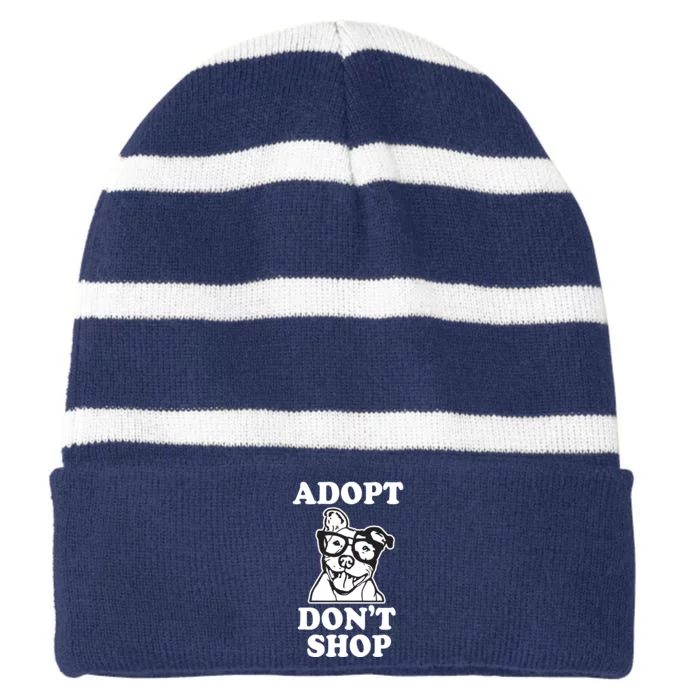 Adopt Dont Shop Pitbull Dog Rescue Adoption Striped Beanie with Solid Band