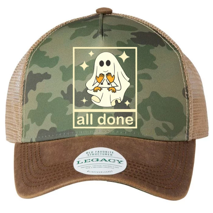 All Done Sign Language Speech Pathology Ghost Fall Halloween Legacy Tie Dye Trucker Hat