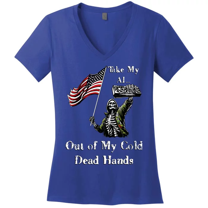 Ai Defender Skeleton Out Of My Cold Dead Hands Graffiti Women's V-Neck T-Shirt