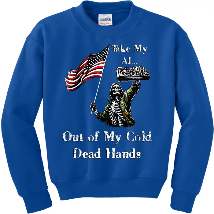 Ai Defender Skeleton Out Of My Cold Dead Hands Graffiti Kids Sweatshirt