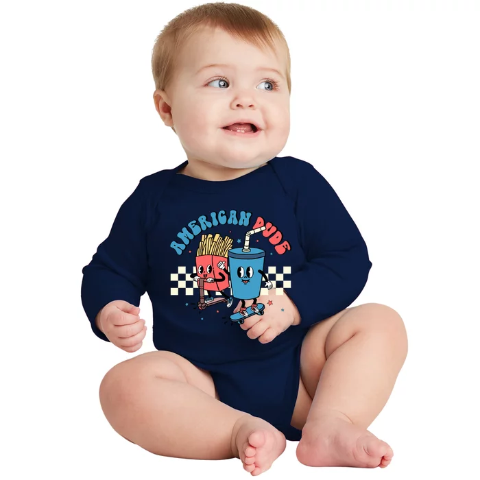 American Dude Snack S Patriotic 4th Of July Funny Gift Baby Long Sleeve Bodysuit