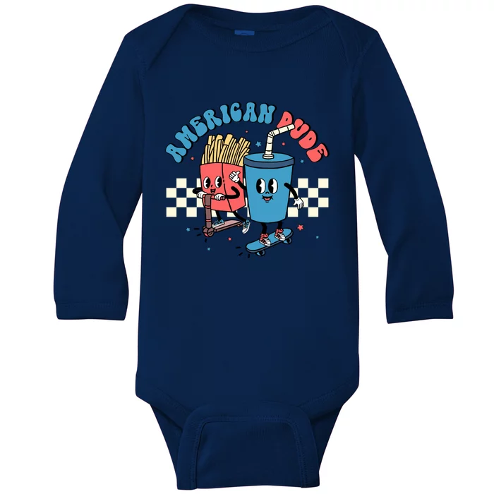 American Dude Snack S Patriotic 4th Of July Funny Gift Baby Long Sleeve Bodysuit