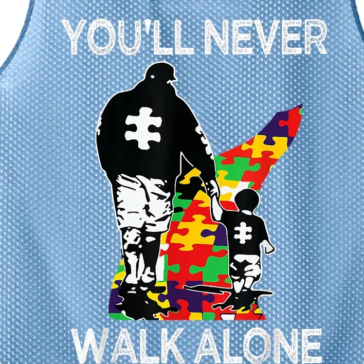 Autism Dad Support Alone Puzzle YouLl Never Walk Mesh Reversible Basketball Jersey Tank