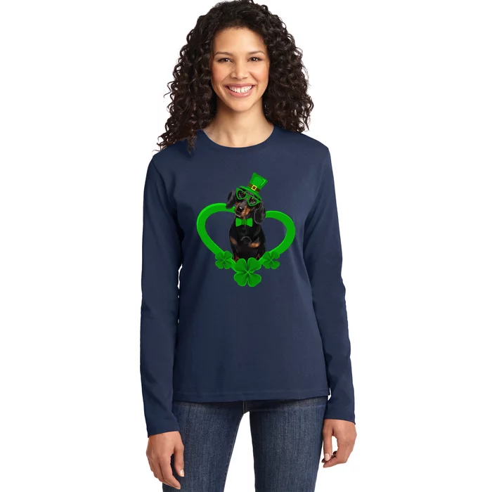 Awesome Dachshund Saint Patrick's Day Dog Dad Mom Ladies Long Sleeve Shirt