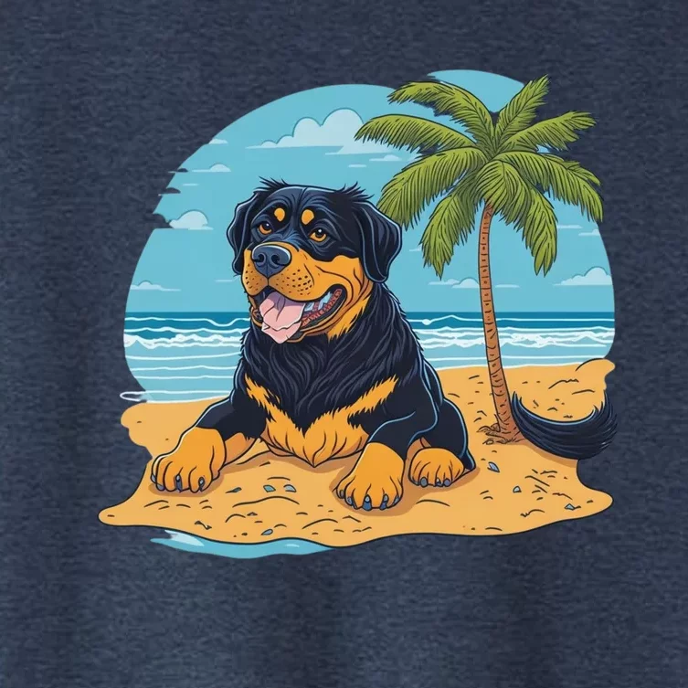 A Dog Sitting On A Beach Next To A Palm Tree Women's Crop Top Tee