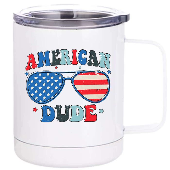 American Dude Sunglasses Freedom 4th Of July Front & Back 12oz Stainless Steel Tumbler Cup