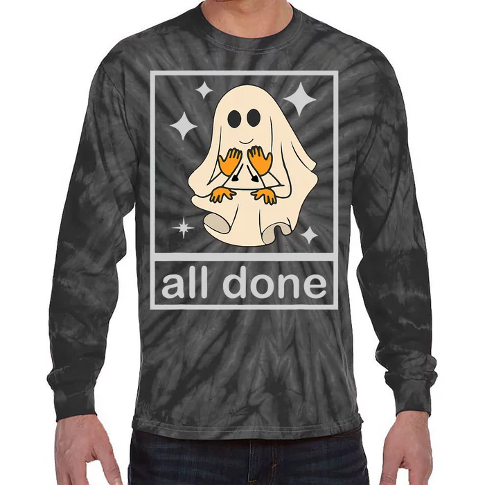 All Done Sign Language Speech Pathology Teacher Halloween Tie-Dye Long Sleeve Shirt