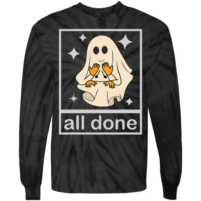 All Done Sign Language Speech Pathology Teacher Halloween Tie-Dye Long Sleeve Shirt