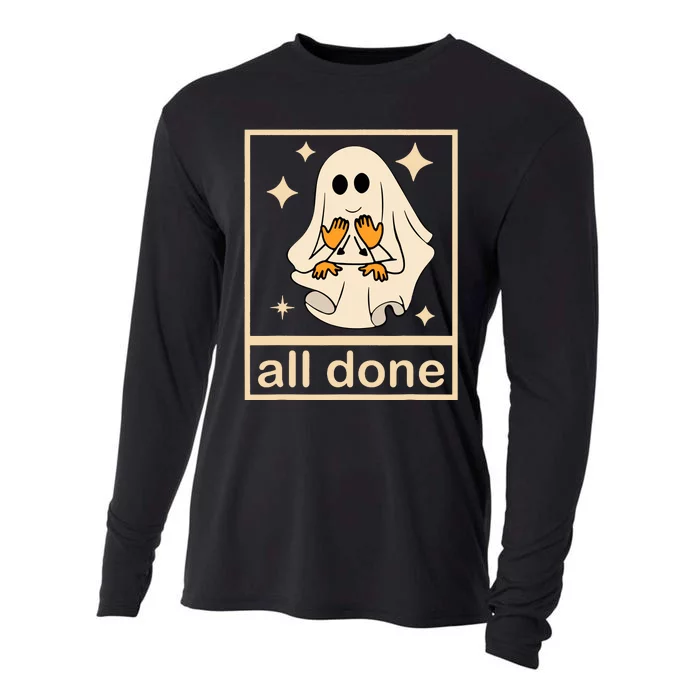 All Done Sign Language Speech Pathology Ghost Fall Halloween Cooling Performance Long Sleeve Crew