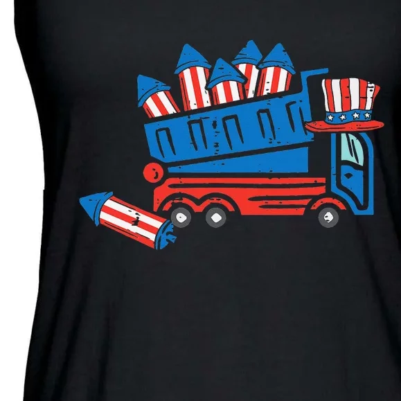 American Dump Truck 4th Of July Fourth Ladies Essential Flowy Tank