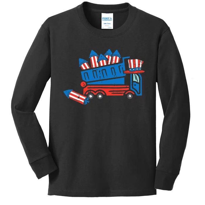 American Dump Truck 4th Of July Fourth Kids Long Sleeve Shirt