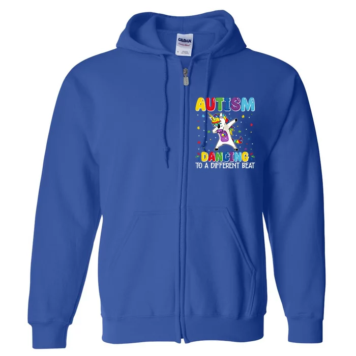 Autism Dancing To A Different Beat Dubbing Unicorn Autism Gift Full Zip Hoodie