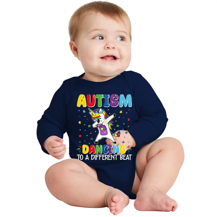 Autism Dancing To A Different Beat Dubbing Unicorn Autism Gift Baby Long Sleeve Bodysuit