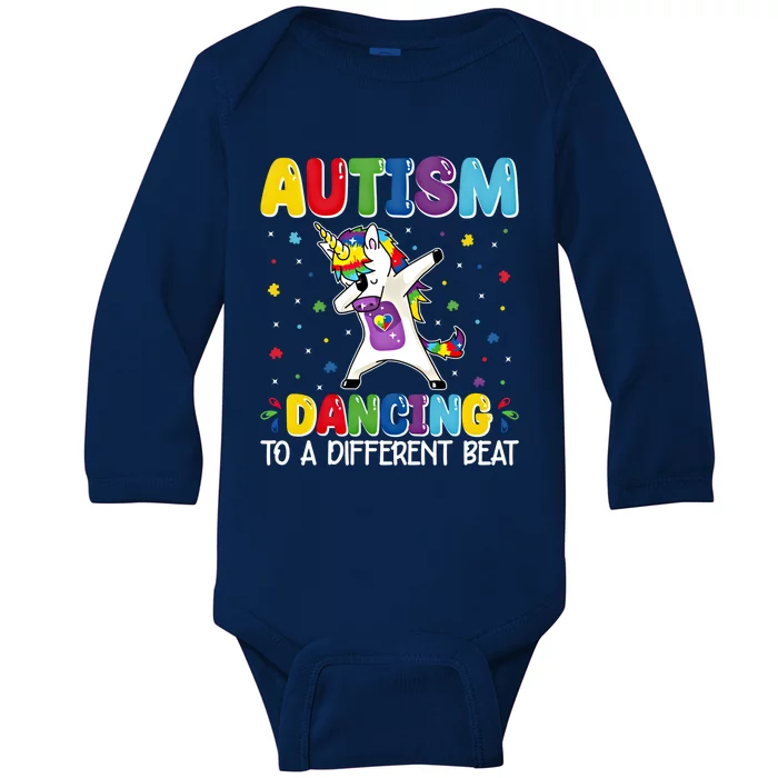 Autism Dancing To A Different Beat Dubbing Unicorn Autism Gift Baby Long Sleeve Bodysuit